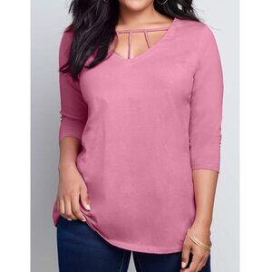 ROAMAN'S VANITY M Plus Size Strappy Ultimate Tee Pink 3/4 Sleeve Cotton 14 16 1X